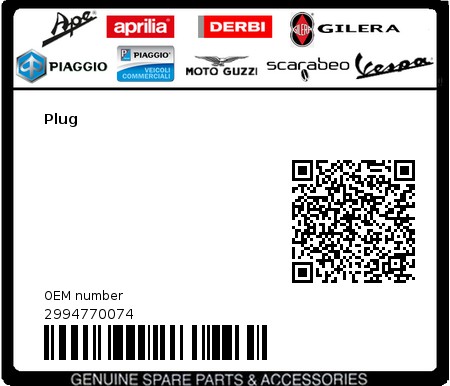 Product image: Piaggio - 2994770074 - Plug  0