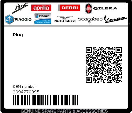 Product image: Piaggio - 2994770095 - Plug  0