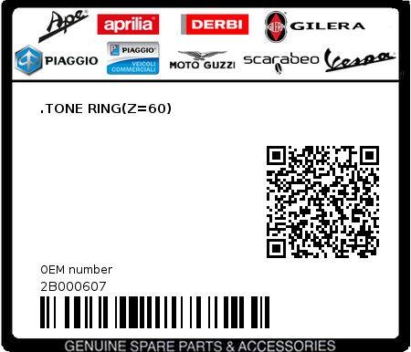 Product image: Piaggio - 2B000607 - .TONE RING(Z=60)  0