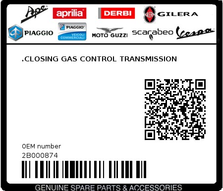 Product image: Piaggio - 2B000874 - .CLOSING GAS CONTROL TRANSMISSION  0