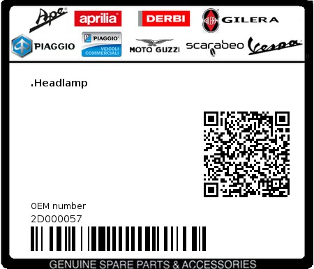 Product image: Piaggio - 2D000057 - .Headlamp  0