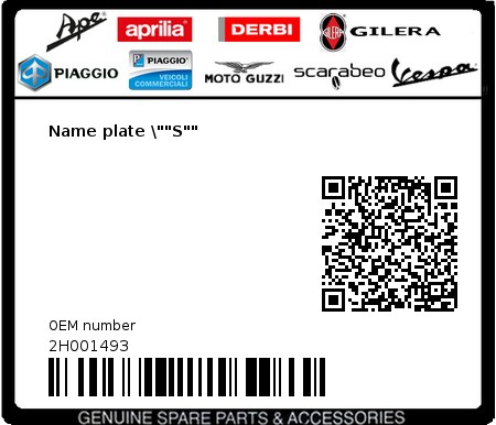 Product image: Piaggio - 2H001493 - Name plate \""S""  0