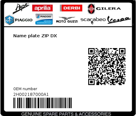 Product image: Piaggio - 2H002187000A1 - Name plate ZIP DX  0