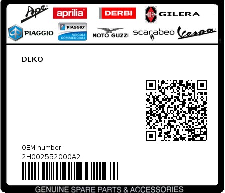 Product image: Piaggio - 2H002552000A2 - DEKO  0