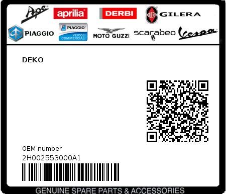 Product image: Piaggio - 2H002553000A1 - DEKO  0