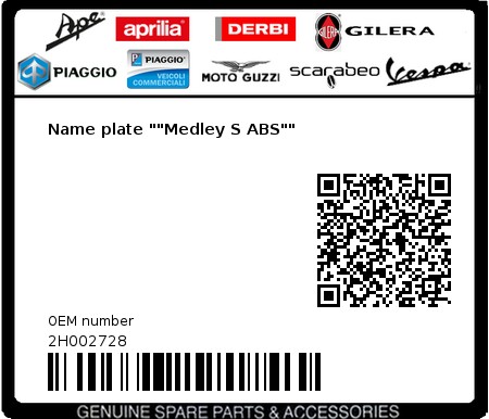 Product image: Piaggio - 2H002728 - Name plate ""Medley S ABS""  0