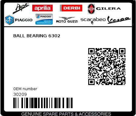 Product image: Piaggio - 30209 - BALL BEARING 6302  0