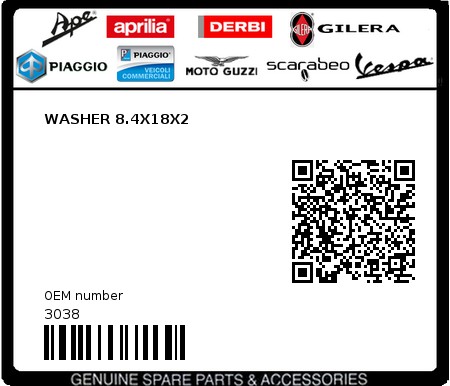 Product image: Piaggio - 3038 - WASHER 8.4X18X2  0
