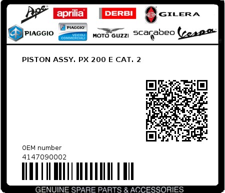 Product image: Piaggio - 4147090002 - PISTON ASSY. PX 200 E CAT. 2  0