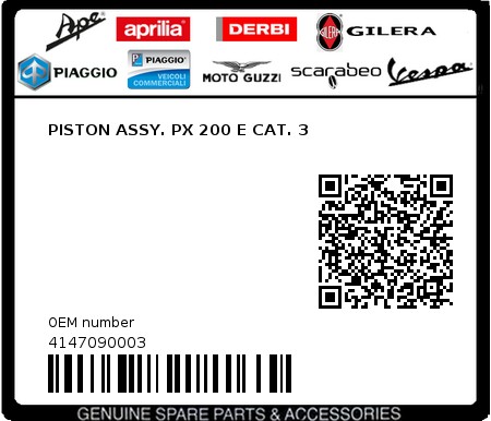 Product image: Piaggio - 4147090003 - PISTON ASSY. PX 200 E CAT. 3  0
