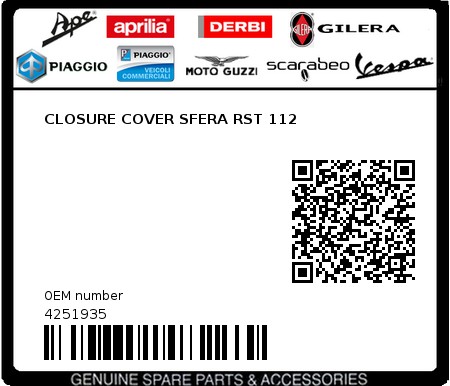 Product image: Piaggio - 4251935 - CLOSURE COVER SFERA RST 112  0