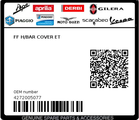 Product image: Piaggio - 4272005077 - FF H/BAR COVER ET  0