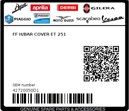 Product image: Piaggio - 42720050D1 - FF H/BAR COVER ET 251  0