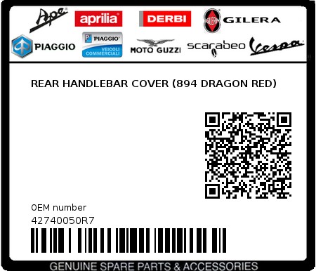 Product image: Piaggio - 42740050R7 - REAR HANDLEBAR COVER (894 DRAGON RED)  0