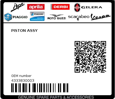 Product image: Piaggio - 4333830003 - PISTON ASSY  0