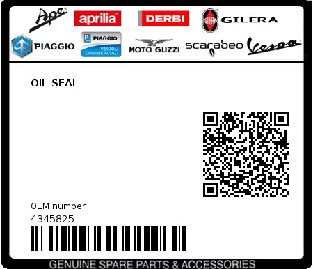 Product image: Piaggio - 4345825 - OIL SEAL  0
