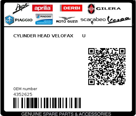 Product image: Piaggio - 4352625 - CYLINDER HEAD VELOFAX      U  0