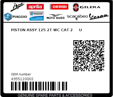 Product image: Piaggio - 4355120002 - PISTON ASSY 125 2T WC CAT 2     U  0