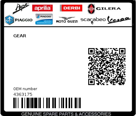 Product image: Piaggio - 4363175 - GEAR  0