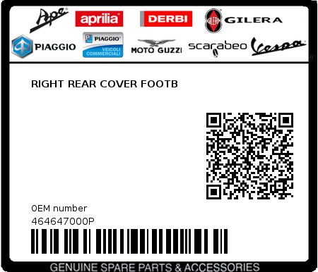 Product image: Piaggio - 464647000P - RIGHT REAR COVER FOOTB  0
