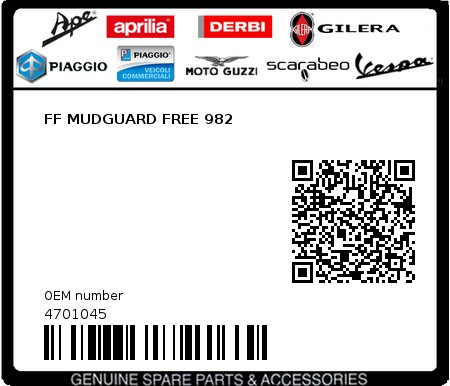 Product image: Piaggio - 4701045 - FF MUDGUARD FREE 982  0