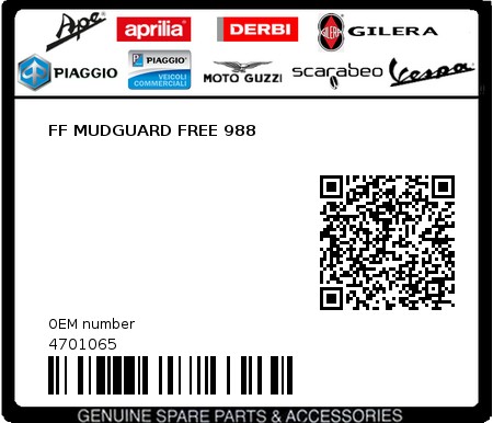 Product image: Piaggio - 4701065 - FF MUDGUARD FREE 988  0