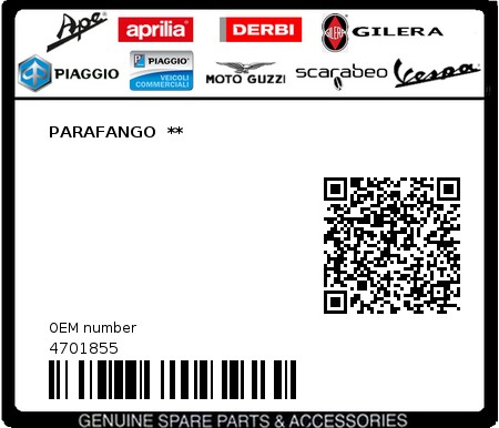 Product image: Piaggio - 4701855 - PARAFANGO  **  0