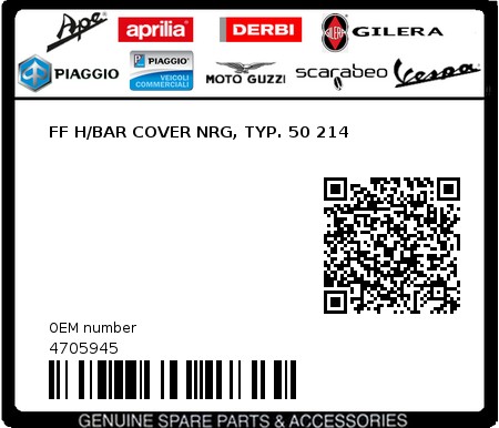 Product image: Piaggio - 4705945 - FF H/BAR COVER NRG, TYP. 50 214  0