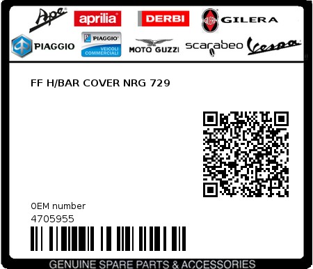 Product image: Piaggio - 4705955 - FF H/BAR COVER NRG 729  0