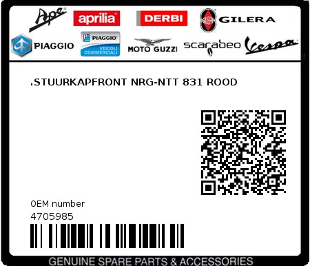 Product image: Piaggio - 4705985 - .STUURKAPFRONT NRG-NTT 831 ROOD  0