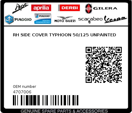 Product image: Piaggio - 4707006 - RH SIDE COVER TYPHOON 50/125 UNPAINTED  0