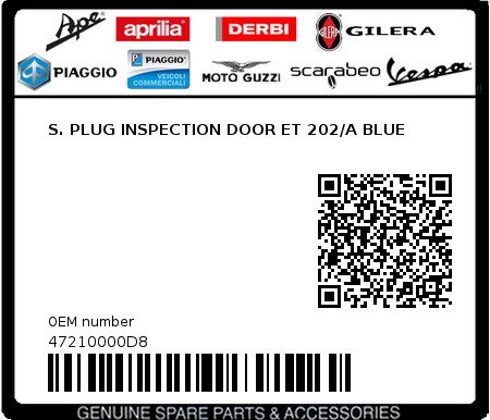 Product image: Piaggio - 47210000D8 - S. PLUG INSPECTION DOOR ET 202/A BLUE  0