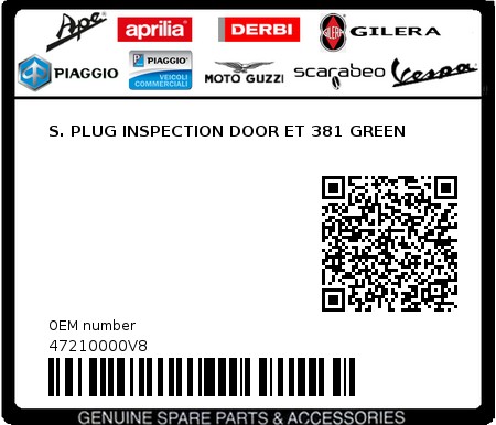 Product image: Piaggio - 47210000V8 - S. PLUG INSPECTION DOOR ET 381 GREEN  0
