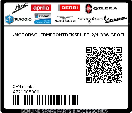 Product image: Piaggio - 4721005060 - .MOTORSCHERMFRONTDEKSEL ET-2/4 336 GROEN  0