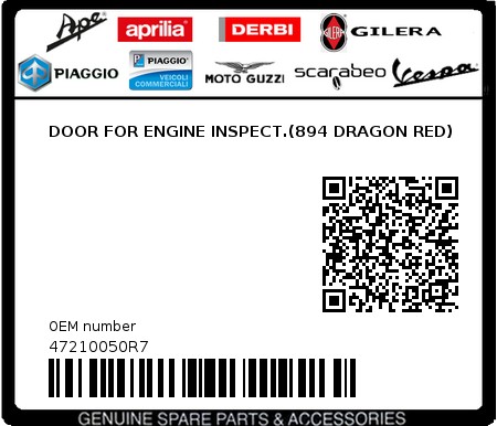 Product image: Piaggio - 47210050R7 - DOOR FOR ENGINE INSPECT.(894 DRAGON RED)  0