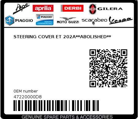 Product image: Piaggio - 47220000D8 - STEERING COVER ET 202A**ABOLISHED**  0