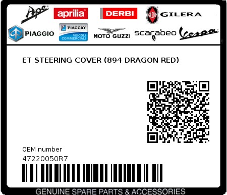 Product image: Piaggio - 47220050R7 - ET STEERING COVER (894 DRAGON RED)  0