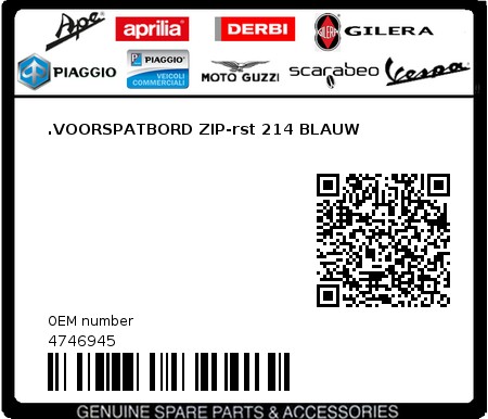Product image: Piaggio - 4746945 - .VOORSPATBORD ZIP-rst 214 BLAUW  0