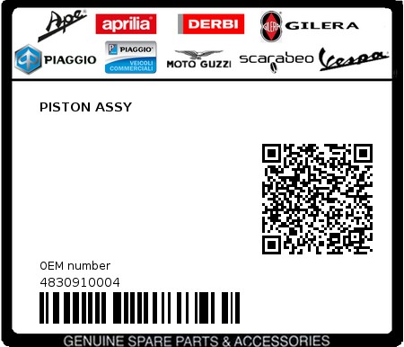 Product image: Piaggio - 4830910004 - PISTON ASSY  0