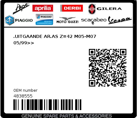 Product image: Piaggio - 4838555 - .UITGAANDE AR.AS Z=42 M05-M07     05/99>>  0