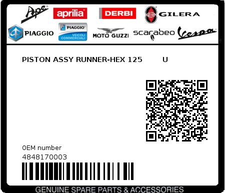 Product image: Piaggio - 4848170003 - PISTON ASSY RUNNER-HEX 125        U  0