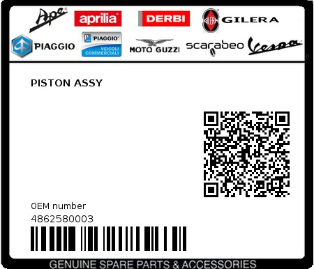 Product image: Piaggio - 4862580003 - PISTON ASSY  0