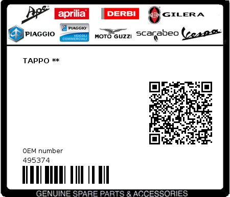 Product image: Piaggio - 495374 - TAPPO **  0