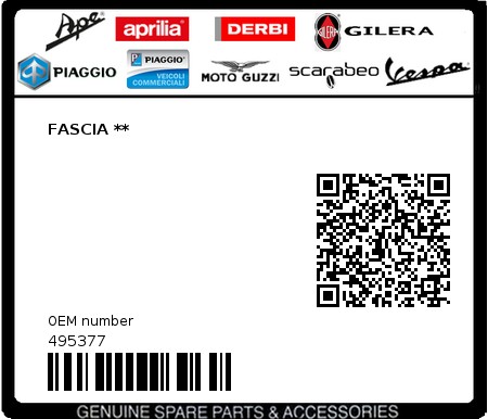 Product image: Piaggio - 495377 - FASCIA **  0