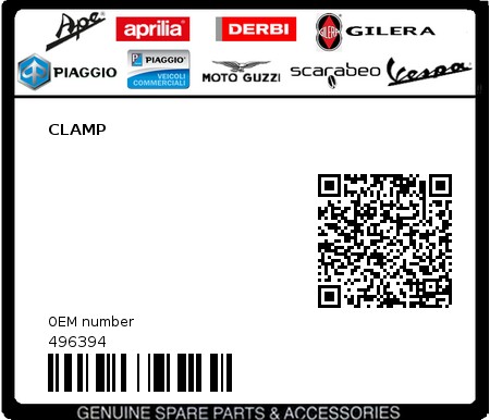 Product image: Piaggio - 496394 - CLAMP  0