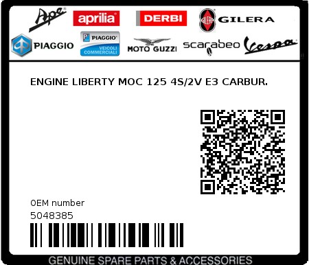 Product image: Piaggio - 5048385 - ENGINE LIBERTY MOC 125 4S/2V E3 CARBUR.  0