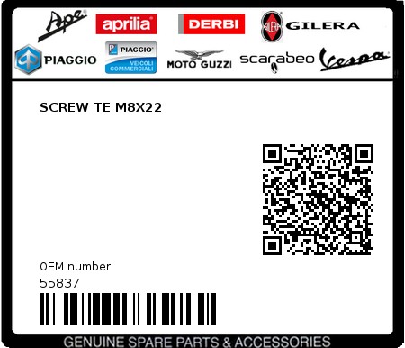 Product image: Piaggio - 55837 - SCREW TE M8X22  0