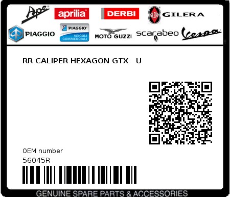 Product image: Piaggio - 56045R - RR CALIPER HEXAGON GTX   U  0