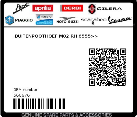 Product image: Piaggio - 560676 - .BUITENPOOTHOEF M02 RH 6555>>  0