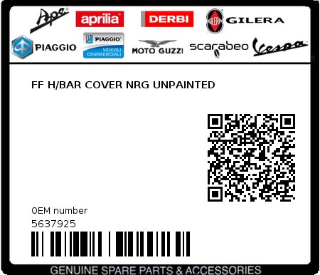 Product image: Piaggio - 5637925 - FF H/BAR COVER NRG UNPAINTED  0